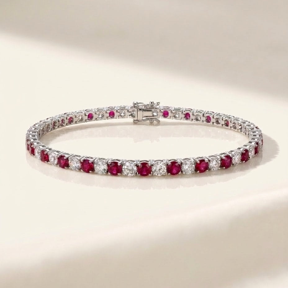 Rivière Armband mit Labordiamant (5 Karat gesamt) in Weißgold 585 getragen