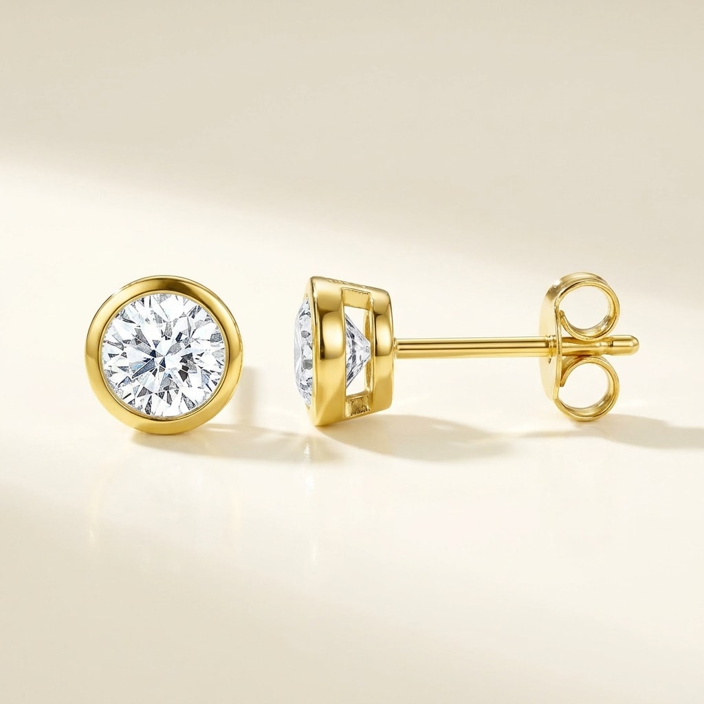Ronde Ohrring mit Labordiamant (1 Karat gesamt) in Gelbgold 585