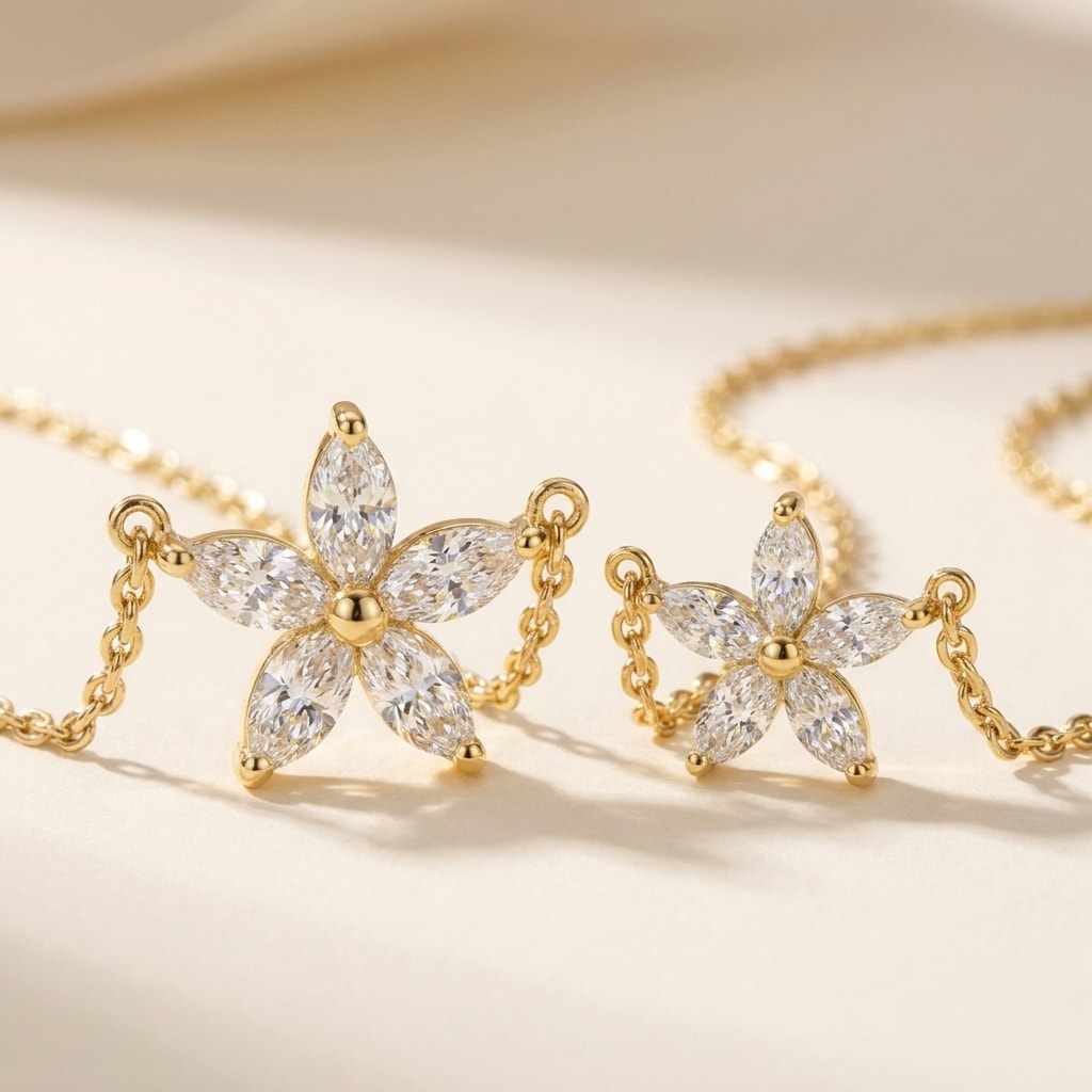FLEUR Halskette und 0.3 Karat in Gelbgold 585