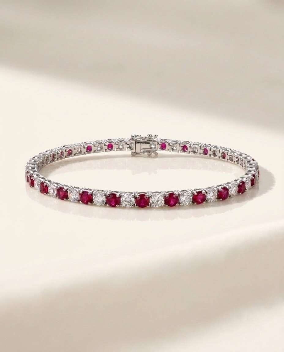 Rivière Armband mit Labordiamant (5 Karat gesamt) in Weißgold 585 getragen