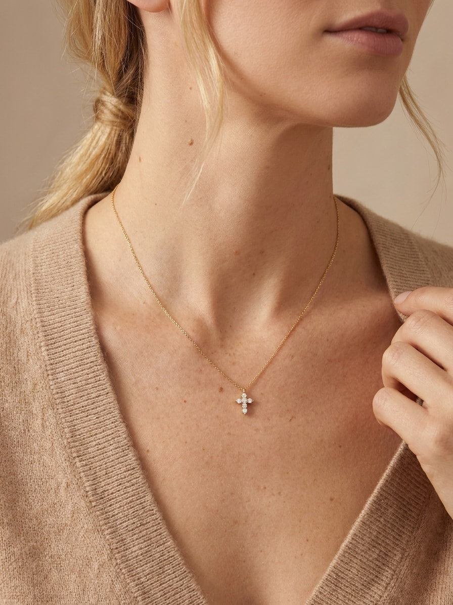 Croix Halskette mit Labordiamant (0,1 Karat gesamt) in Gelbgold 585 Ansicht 5