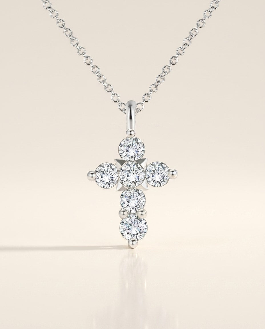 Croix Halskette mit natürlichem Diamant (0,1 Karat gesamt) in Weißgold 750 seitlich
